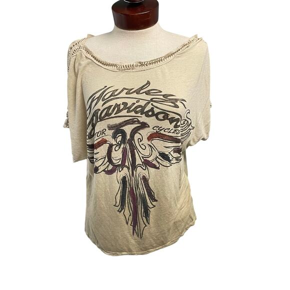 Harley Davidson Size Large Grunge Womens Tee Graphic Motorcycle Loose Fit - Picture 1 of 5